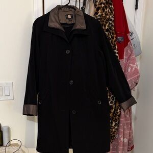 Gallery Black Trench Coat with Brown Details